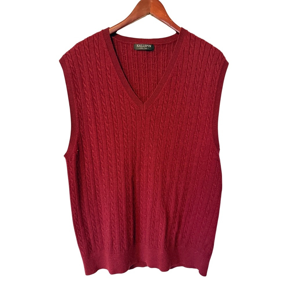 Kallspin Mens Cable Knit Cashmere Wool Blend Sweater Vest 2XLT‎ Preppy Classic